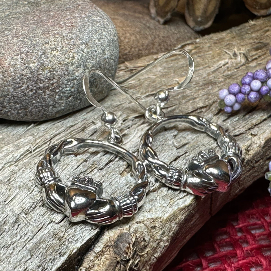 Elegant Irish Claddagh Earrings in Sterling Silver