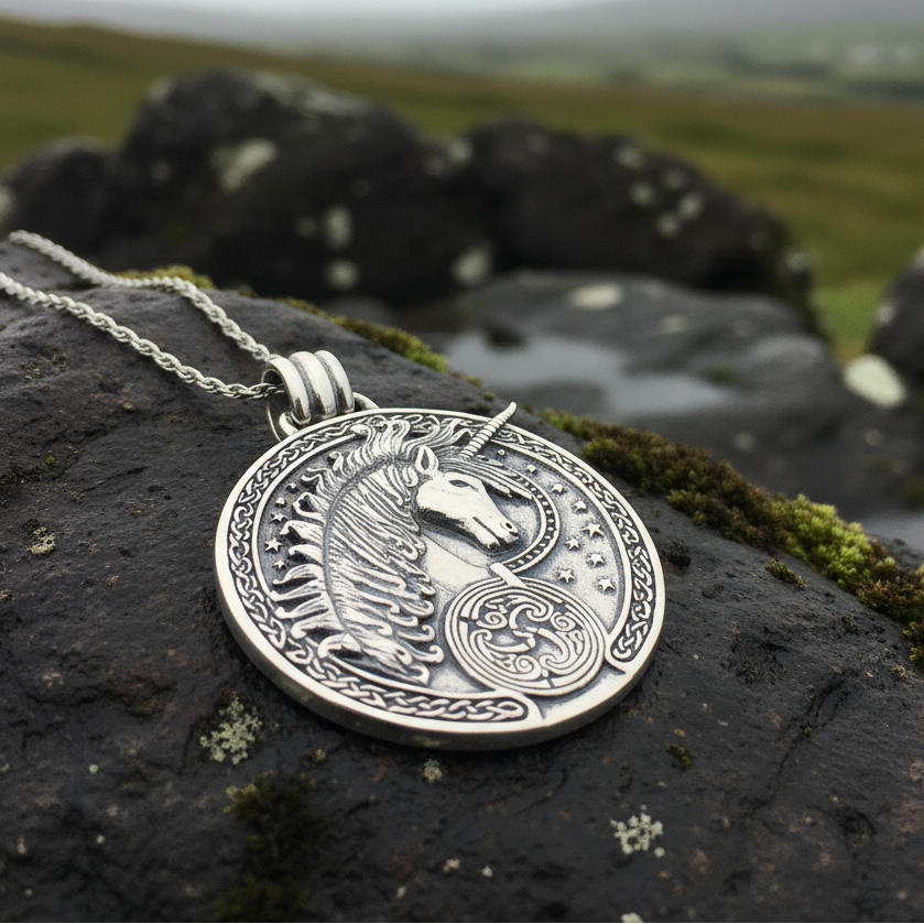 Celtic Unicorn Necklace in Sterling Silver