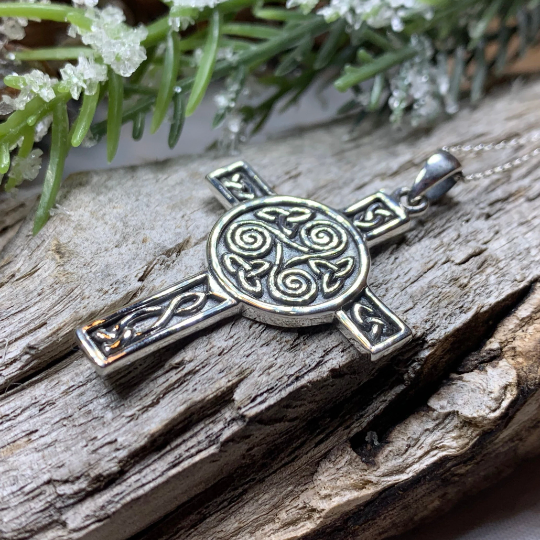 Triskel Celtic Cross Necklace in Sterling Silver