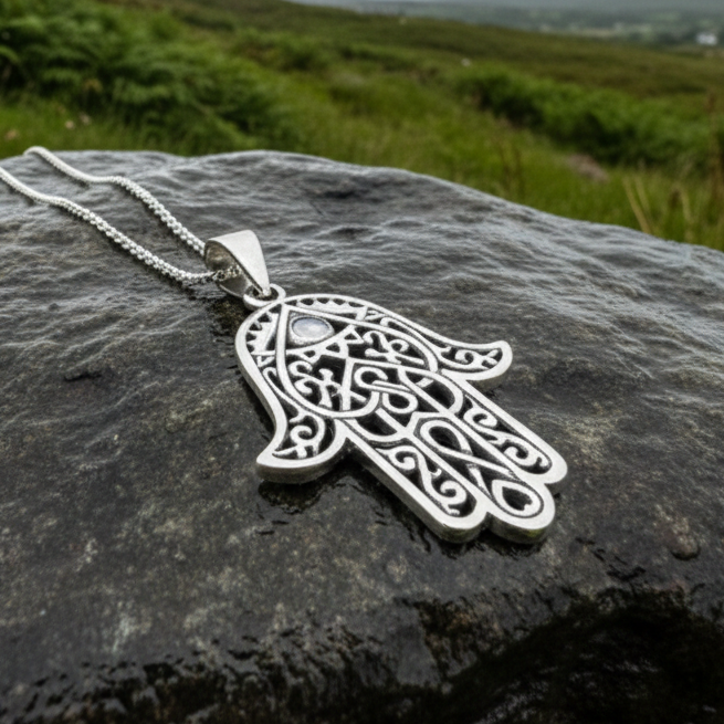 Amory Hamsa Hand Necklace in Sterling Silver