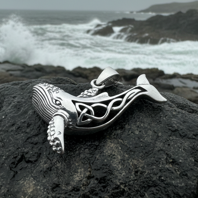 Celtic Knot Whale Necklace in Sterling Silver