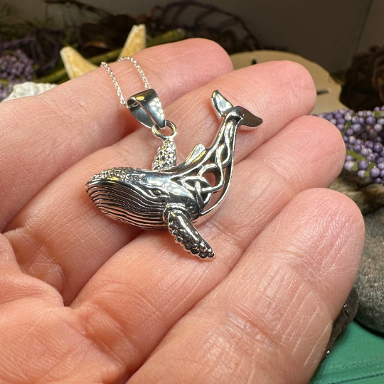 Celtic Knot Whale Necklace in Sterling Silver