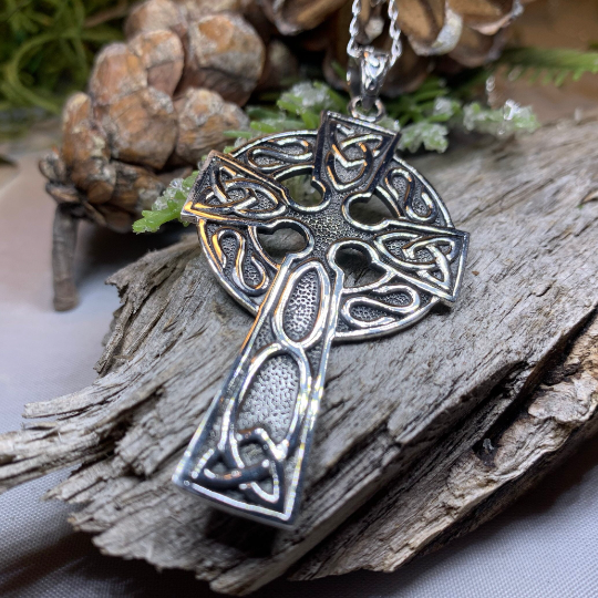 Cahal Large Celtic Cross Necklace in Sterling Silver