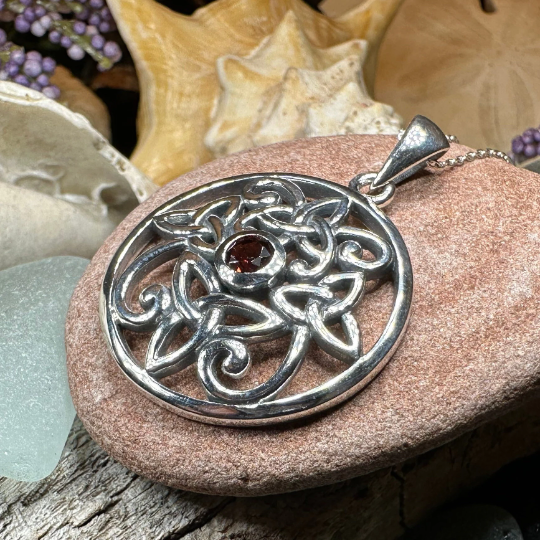 Oifa Trinity Knot Garnet Necklace in Sterling Silver