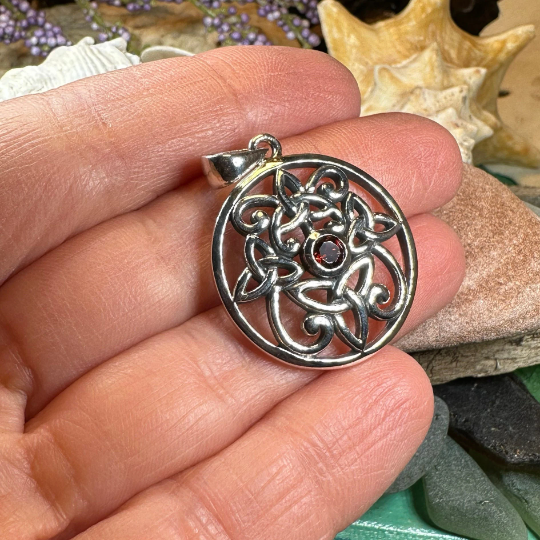 Oifa Trinity Knot Garnet Necklace in Sterling Silver