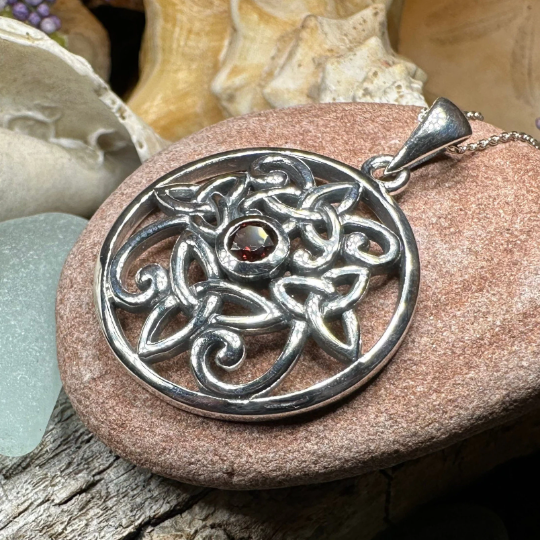 Oifa Trinity Knot Garnet Necklace in Sterling Silver