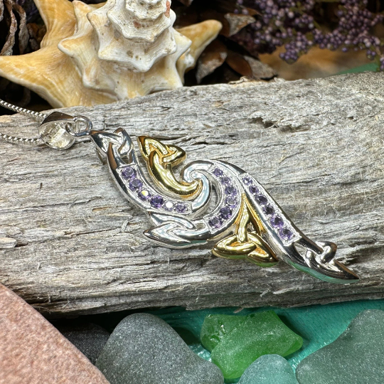 Mystic Trinity Knot Amethyst Necklace in Sterling Silver