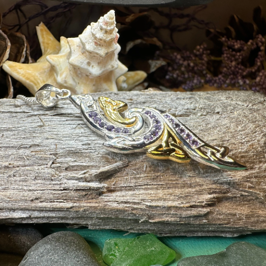 Mystic Trinity Knot Amethyst Necklace in Sterling Silver