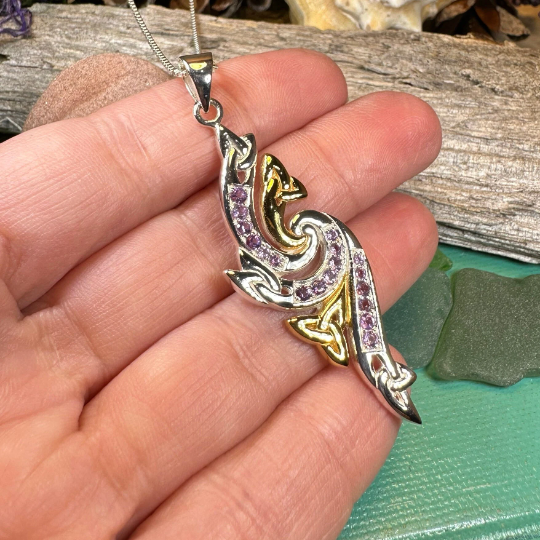 Mystic Trinity Knot Amethyst Necklace in Sterling Silver