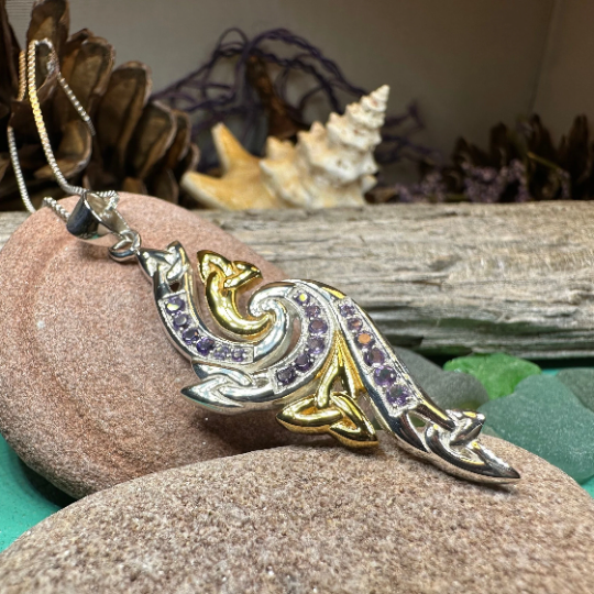 Mystic Trinity Knot Amethyst Necklace in Sterling Silver