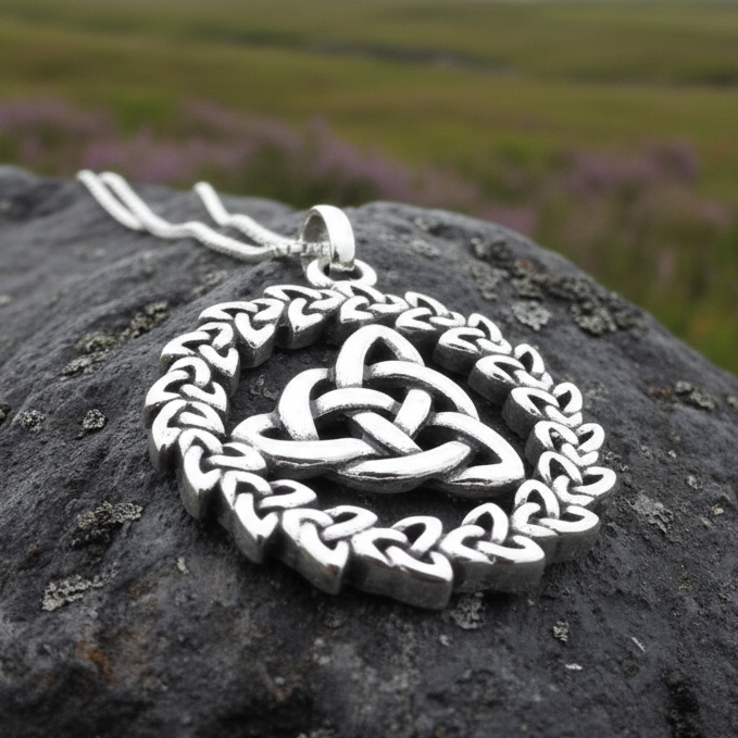 Evadne Trinity Knot Necklace in Sterling Silver