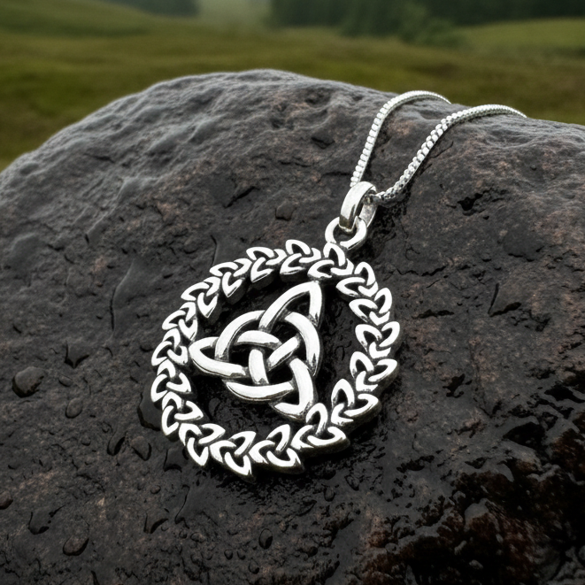 Evadne Trinity Knot Necklace in Sterling Silver