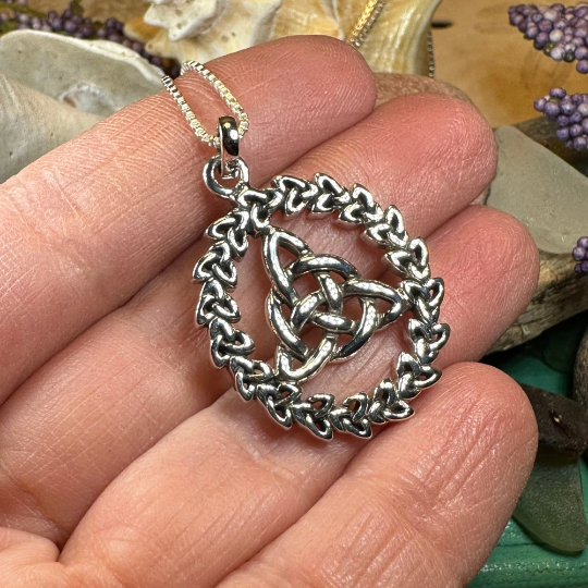 Evadne Trinity Knot Necklace in Sterling Silver