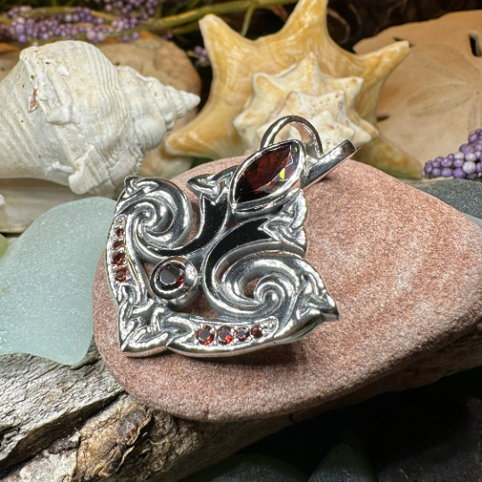 Eternal Flame Trinity Knot Garnet Necklace in Sterling Silver