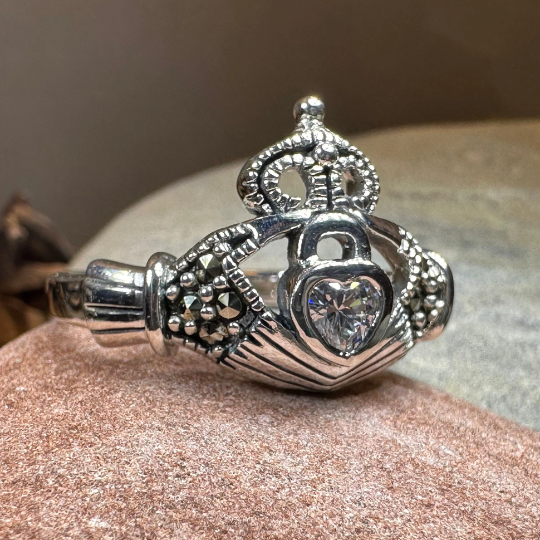 Devotion Marcasite Irish Claddagh Ring in Sterling Silver
