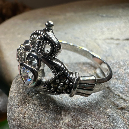 Devotion Marcasite Irish Claddagh Ring in Sterling Silver