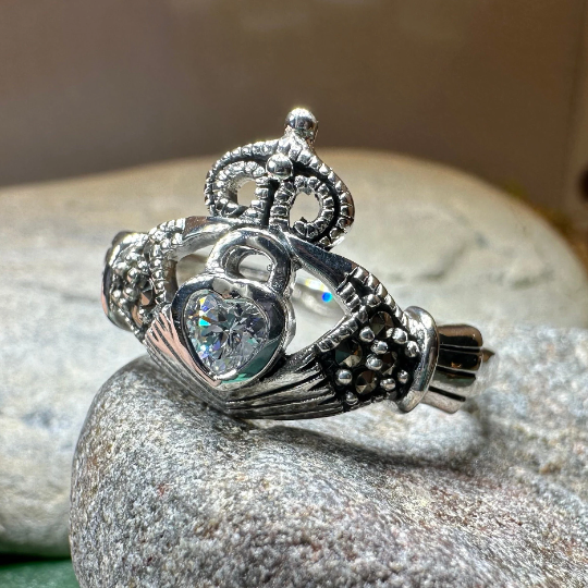 Devotion Marcasite Irish Claddagh Ring in Sterling Silver