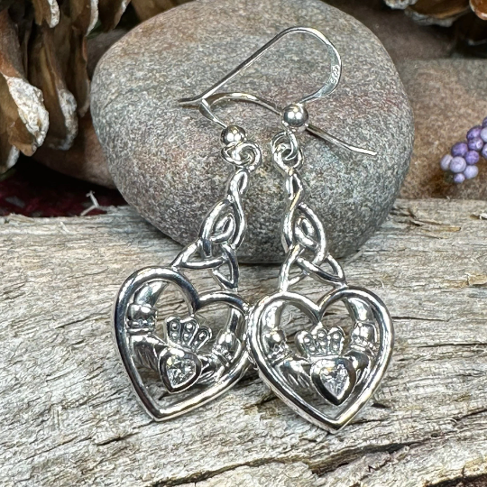 Careena Irish Claddagh Earrings in Sterling Silver