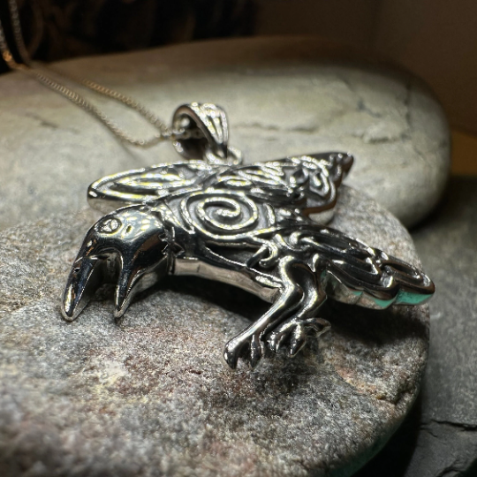 Dauntless Celtic Raven Necklace in Sterling Silver