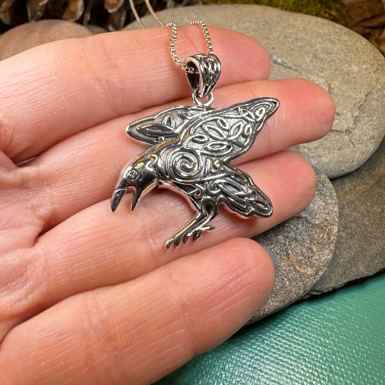 Dauntless Celtic Raven Necklace in Sterling Silver