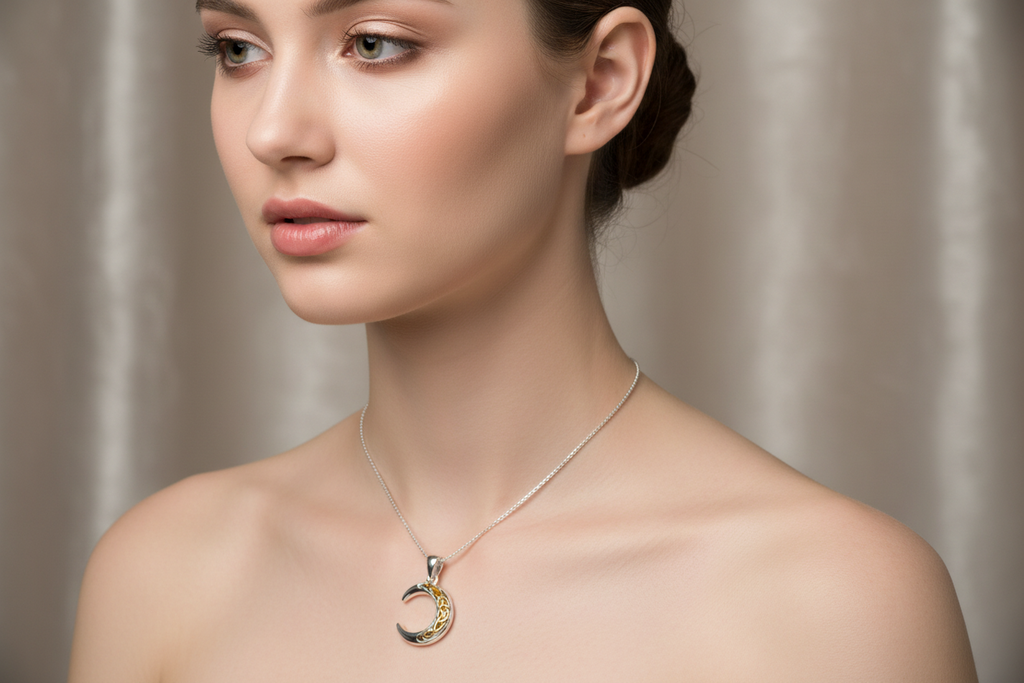Tri-Color Crescent Moon Necklace
