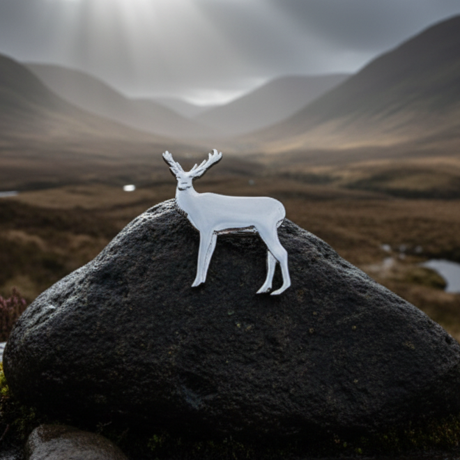 Sterling Silver Highland Stag Brooch - Handmade in Scotland