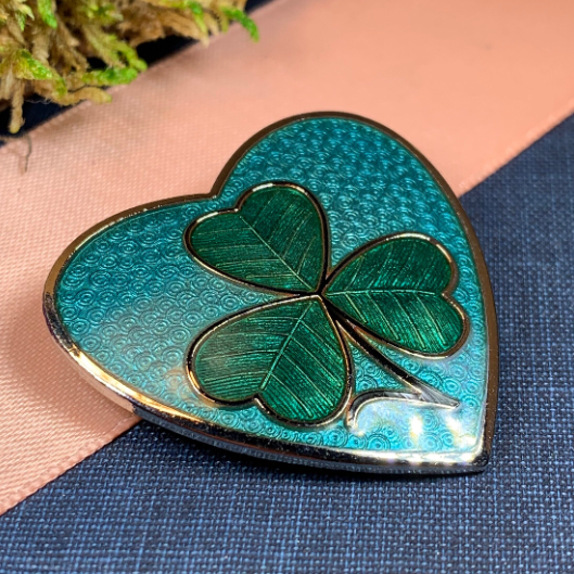 Enamel Shamrock Heart Brooch