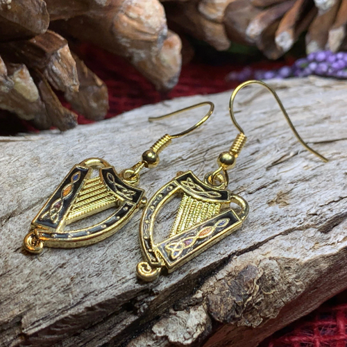 Celtic Irish Harp Enamel Earrings for Women
