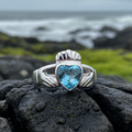 Blue Topaz Irish Claddagh Ring in Sterling Silver