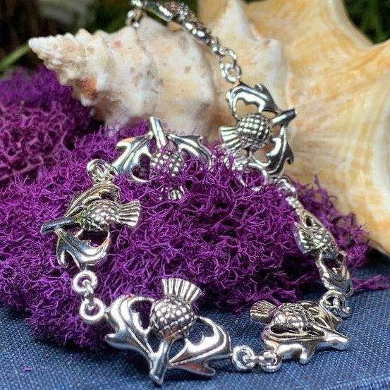 Cheerful Scottish Thistle Bracelet in Sterling Silver
