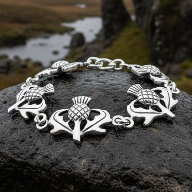 Cheerful Scottish Thistle Bracelet in Sterling Silver