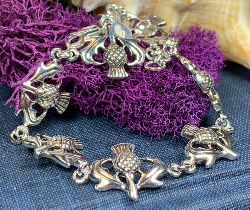 Cheerful Scottish Thistle Bracelet in Sterling Silver