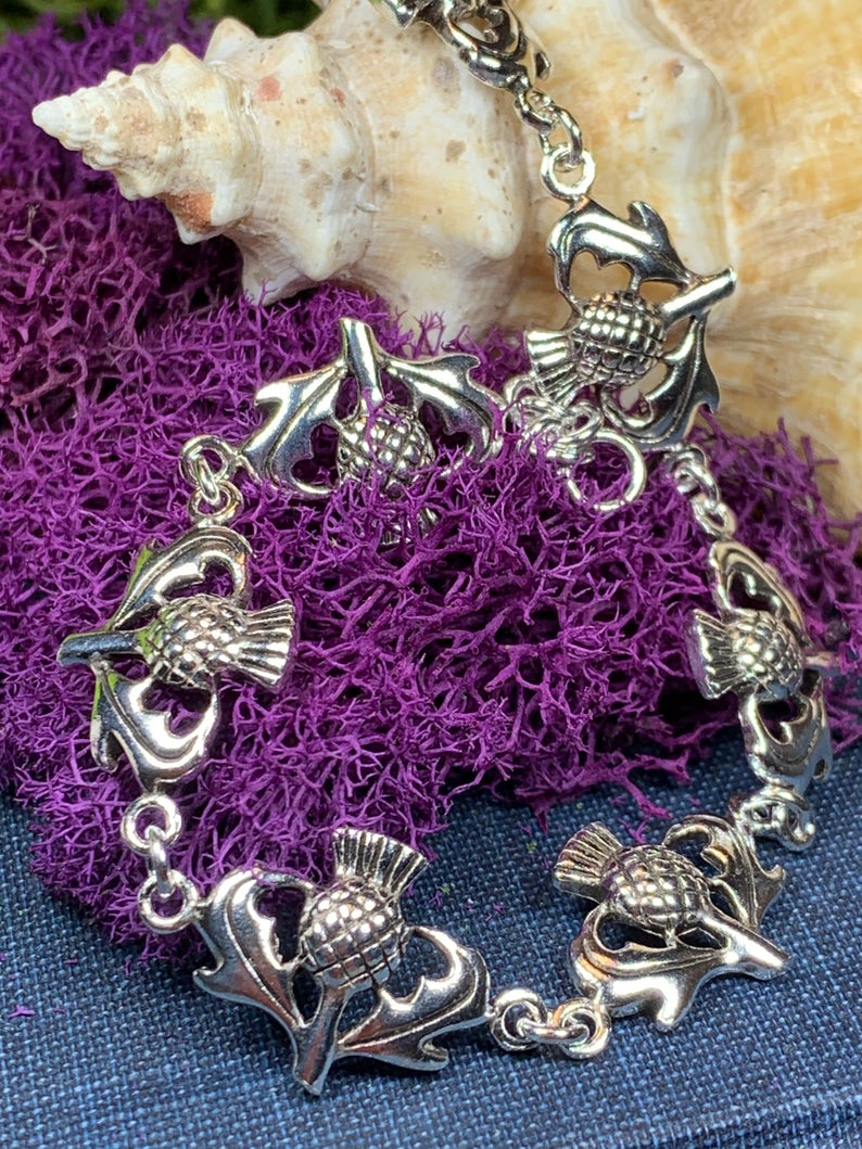 Cheerful Scottish Thistle Bracelet in Sterling Silver