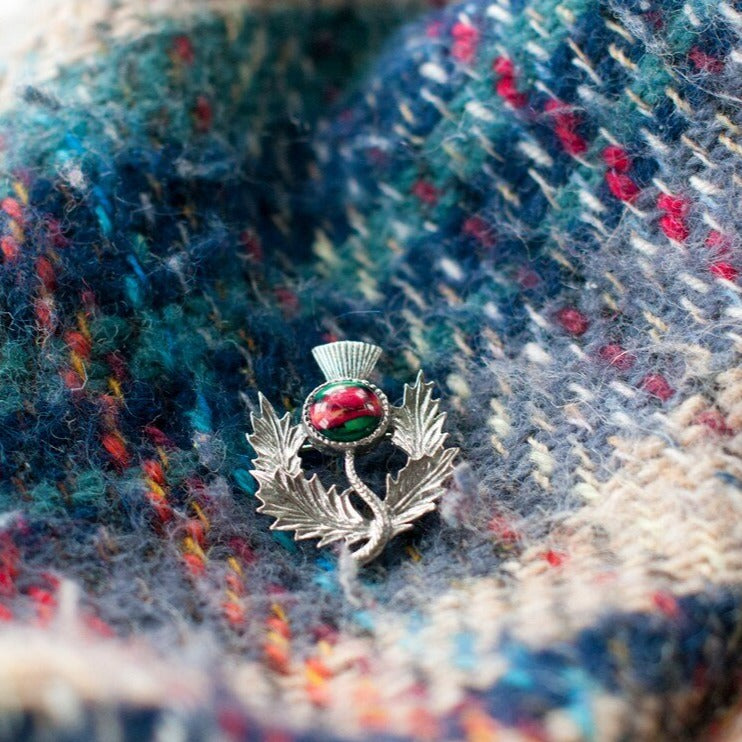 Pewter Heathergems Thistle Brooch - Handmade in Scotland