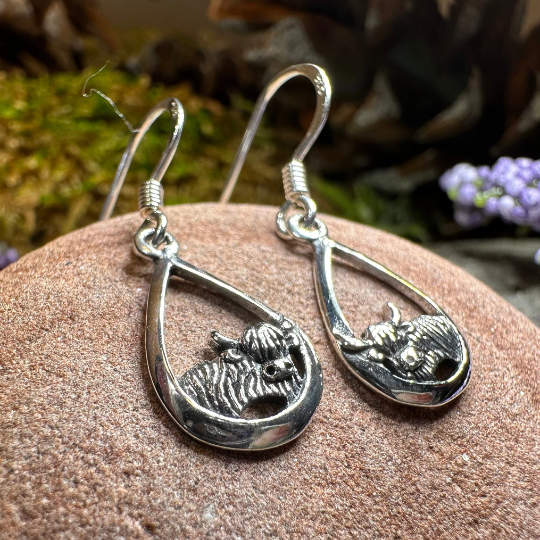 Galloway Scottish Highland Cow Earrings in Sterling Silver